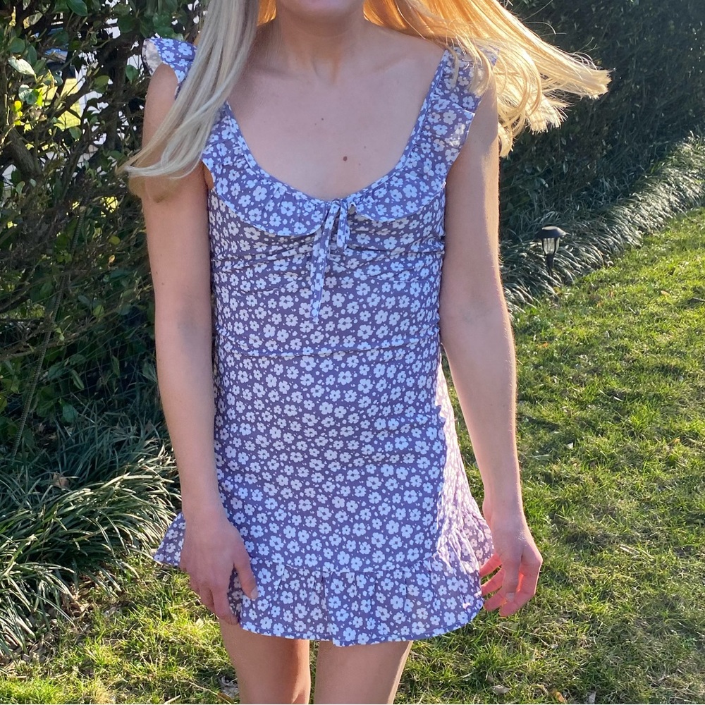 Lavender And White Floral Mini Dress